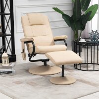 Massagesessel mit Hocker, Drehbares Relaxsessel mit Massagefunktion, Elektrisches Fernsehsessel mit Liegefunktion, Fernbedienung für Wohnzimmer, Kunstleder, Creme
