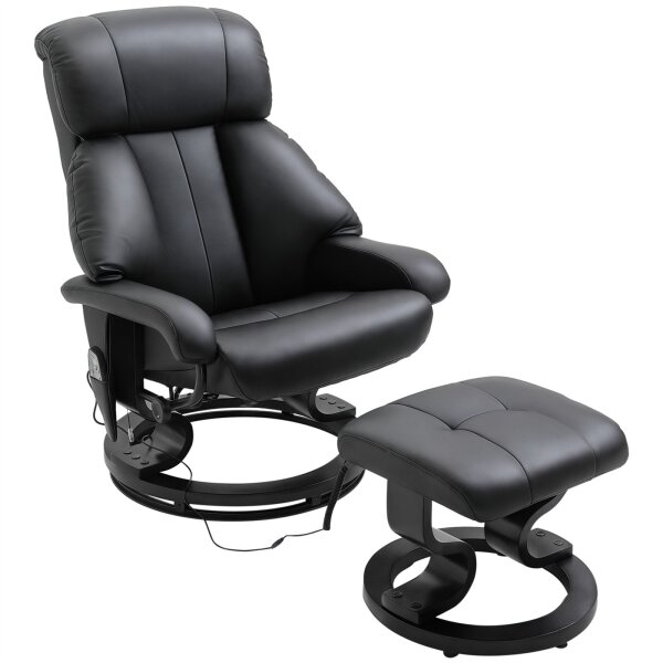 Massagesessel mit Fußhocker, 10 Vibrationspunkte, 145° verstellbare Rückenlehne, Schwarz