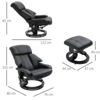 Massagesessel mit Fußhocker, 10 Vibrationspunkte, 145° verstellbare Rückenlehne, Schwarz