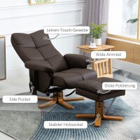 Relaxsessel mit Liegefunktion Massagesessel mit Fußhocker Fernsehsessel TV Sessel 145°-Neigung Liegesessel Ergonomischer Stuhl mit 10 Vibrationpunkte Kunstleder Braun 80 x 86 x 99 cm