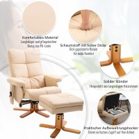 Relaxsessel Massagesessel mit Fußhocker Stauraum Liegefunktion Fernsehsessel mit Massagefunktion TV Sessel 145°-Neigung Polyester Cremeweiß 80 x 86 x 99 cm