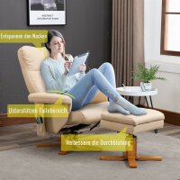 Relaxsessel Massagesessel mit Fußhocker Stauraum Liegefunktion Fernsehsessel mit Massagefunktion TV Sessel 145°-Neigung Polyester Cremeweiß 80 x 86 x 99 cm