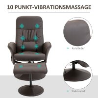 Relaxsessel mit Hocker, drehbarer Fernsehsessel mit 10 Massagepunkte, Liegefunktion, Massagesessel mit Fernbedienung, Seitentasche, TV-Sessel, Kunstleder, Braun