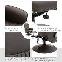 Relaxsessel mit Hocker, drehbarer Fernsehsessel mit 10 Massagepunkte, Liegefunktion, Massagesessel mit Fernbedienung, Seitentasche, TV-Sessel, Kunstleder, Braun