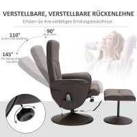 Relaxsessel mit Hocker, drehbarer Fernsehsessel mit 10 Massagepunkte, Liegefunktion, Massagesessel mit Fernbedienung, Seitentasche, TV-Sessel, Kunstleder, Braun