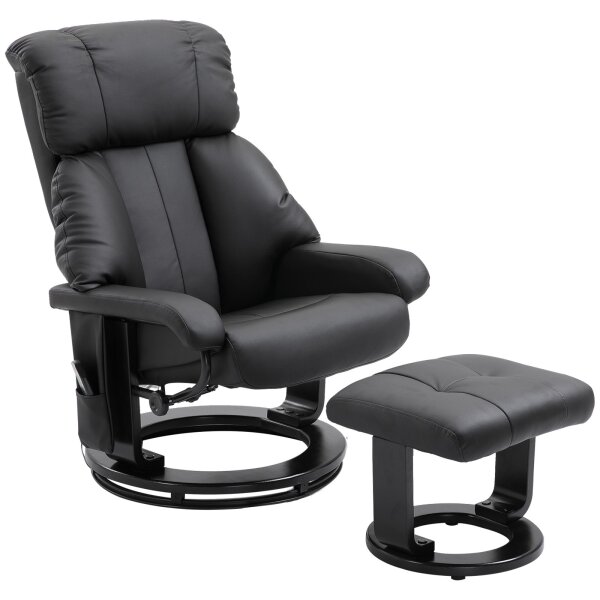 Relaxsessel mit Fußhocker, Massagesessel mit Liegefunktion, Elektrischer Liegesessel mit Fernbedienung, Fernsehsessel mit Seitentasche, Kunstleder, Schwarz