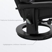 Relaxsessel mit Fußhocker, Massagesessel mit Liegefunktion, Elektrischer Liegesessel mit Fernbedienung, Fernsehsessel mit Seitentasche, Kunstleder, Schwarz