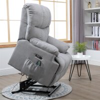 Sessel mit Aufstehhilfe, Massagesessel, Relaxsessel mit USB-Anschluss, Fernsehsessel mit Fernbedienung, Seitentasche, Neigebarer TV-Sessel mit Samtoptik, Grau