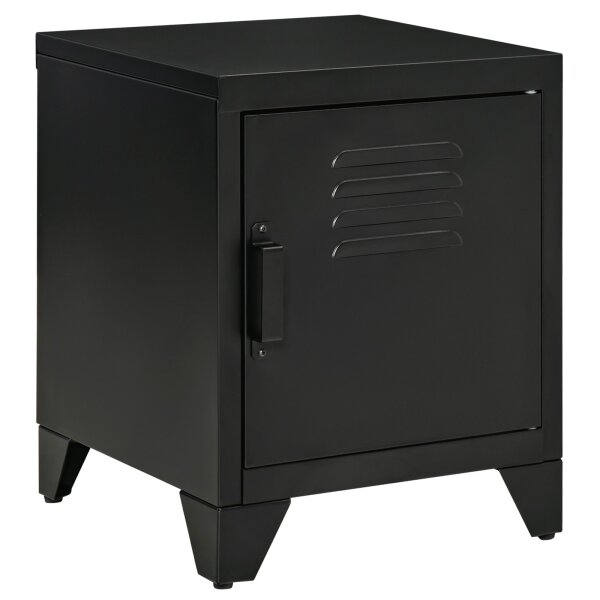 Nachttisch, Beistelltisch mit verstellbarem Regal, Tür, Nachtschrank für Schlafzimmer, Wohnzimmer, Metall, Schwarz, 50 x 40 x 47,5 cm