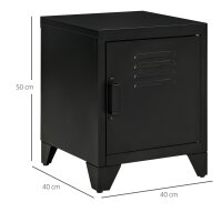 Nachttisch, Beistelltisch mit verstellbarem Regal, Tür, Nachtschrank für Schlafzimmer, Wohnzimmer, Metall, Schwarz, 50 x 40 x 47,5 cm