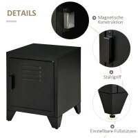 Nachttisch, Beistelltisch mit verstellbarem Regal, Tür, Nachtschrank für Schlafzimmer, Wohnzimmer, Metall, Schwarz, 50 x 40 x 47,5 cm
