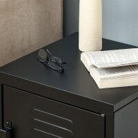 Nachttisch, Beistelltisch mit verstellbarem Regal, Tür, Nachtschrank für Schlafzimmer, Wohnzimmer, Metall, Schwarz, 50 x 40 x 47,5 cm