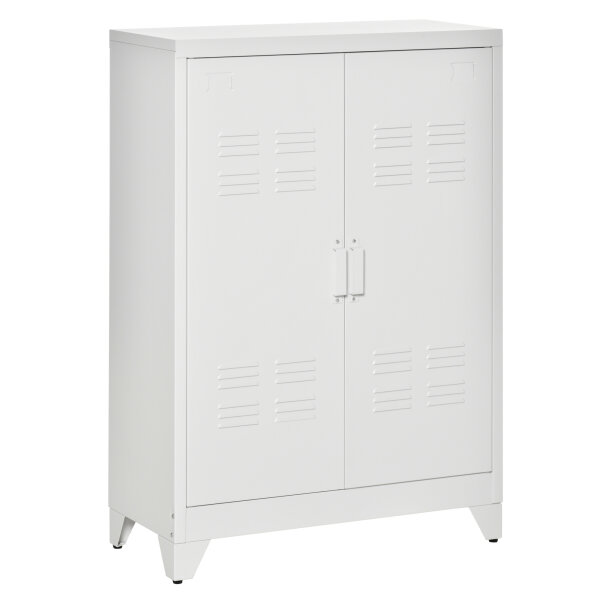 Aktenschrank Metallschrank Mehrzweckschrank mit magnetischer Lamellen-Doppeltür 75 x 33 x 110 cm Weiß