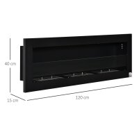 Ethanol-Kamin Bio-Ethanol-Brenner 3 Brennboxen 1L 3 Std. Brenndauer 2000W kein Rauch wandmontiert Stahl gehärtetes Glas Schwarz 120 x 15 x 40 cm