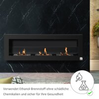 Ethanol-Kamin Bio-Ethanol-Brenner 3 Brennboxen 1L 3 Std. Brenndauer 2000W kein Rauch wandmontiert Stahl gehärtetes Glas Schwarz 120 x 15 x 40 cm