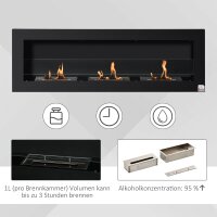 Ethanol-Kamin Bio-Ethanol-Brenner 3 Brennboxen 1L 3 Std. Brenndauer 2000W kein Rauch wandmontiert Stahl gehärtetes Glas Schwarz 120 x 15 x 40 cm