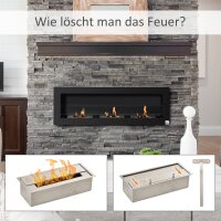 Ethanol-Kamin Bio-Ethanol-Brenner 3 Brennboxen 1L 3 Std. Brenndauer 2000W kein Rauch wandmontiert Stahl gehärtetes Glas Schwarz 120 x 15 x 40 cm