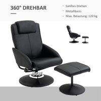 Relaxsessel mit Fußhocker, Kunstleder-Bezug, neigbar, ergonomisches Design, Schwarz