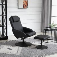 Relaxsessel mit Fußhocker, Kunstleder-Bezug, neigbar, ergonomisches Design, Schwarz