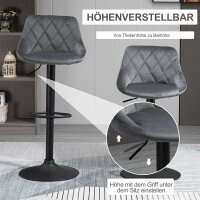 2er-Set Barhocker, Höhenverstellbare Barstuhl mit Lehne, Samtoptik, Metallgestell, Fußstütze, drehbare, Dunkelgrau