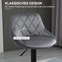 2er-Set Barhocker, Höhenverstellbare Barstuhl mit Lehne, Samtoptik, Metallgestell, Fußstütze, drehbare, Dunkelgrau
