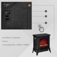 Elektrokamin freistehend, Flammeneffekt, 2 Heizmodi 1000W/2000W, gehärtetes Glas, Schwarz, 36,5x24x45,5 cm