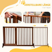 Absperrgitter Hunde Türschutzgitter Schutzgitter aus Holz Freistehendes Hundegitter mit Tür Hundeabsperrgitter Konfigurationsgitter für Kamin & Ofen Braun 113-166 x 36 x 71 cm