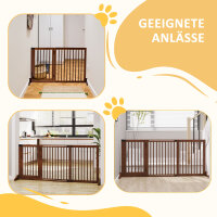 Absperrgitter Hunde Türschutzgitter Schutzgitter aus Holz Freistehendes Hundegitter mit Tür Hundeabsperrgitter Konfigurationsgitter für Kamin & Ofen Braun 113-166 x 36 x 71 cm