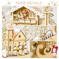 Adventskalender zum Befüllen mit 24 Schubladen LED-Lichtern Schlitten-Form, DIY Weihnachtskalender Weihnachts-Countdown-Kalender Geschenk für Kinder Erwachsene