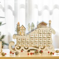 Adventskalender zum Befüllen mit 24 Schubladen LED-Lichtern Schlitten-Form, DIY Weihnachtskalender Weihnachts-Countdown-Kalender Geschenk für Kinder Erwachsene