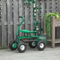 Gartenwagen mit Rollsitz bis 150 kg mit Ablage Korb für kleine Gartengeräte Werkstattwagen fahrbar Gartensitz Richtung steuerbar Sitzhöhe 46-59 cm höhenverstellbar Metall Gummi Grün