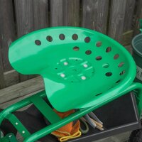 Gartenwagen mit Rollsitz bis 150 kg mit Ablage Korb für kleine Gartengeräte Werkstattwagen fahrbar Gartensitz Richtung steuerbar Sitzhöhe 46-59 cm höhenverstellbar Metall Gummi Grün