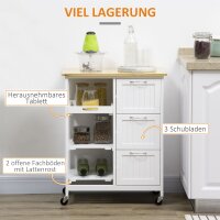 Küchenwagen im Landhausstil Kücheninsel Küchentrolley mit 3 Schubladen, Weiß