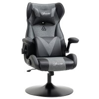 Gaming-Stuhl, höhenverstellbar & drehbar, Kunstleder-Bezug, klappbare Armlehnen, Schwarz+Grau