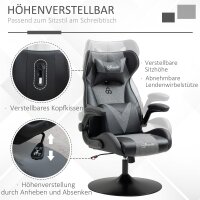 Gaming-Stuhl, höhenverstellbar & drehbar, Kunstleder-Bezug, klappbare Armlehnen, Schwarz+Grau