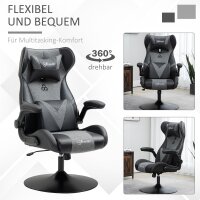 Gaming-Stuhl, höhenverstellbar & drehbar, Kunstleder-Bezug, klappbare Armlehnen, Schwarz+Grau