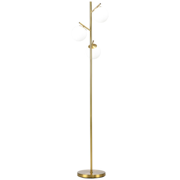 Stehleuchte im Retro-Design, Stehlampe, Stehlampe mit 3 Lampenschirmen, Glas, Gold
