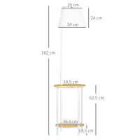 Stehleuchte mit 2 Regalen, Standleuchte, Fußschalter, 40 W. E 27, Natur + Weiß
