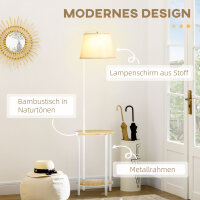 Stehleuchte mit 2 Regalen, Standleuchte, Fußschalter, 40 W. E 27, Natur + Weiß