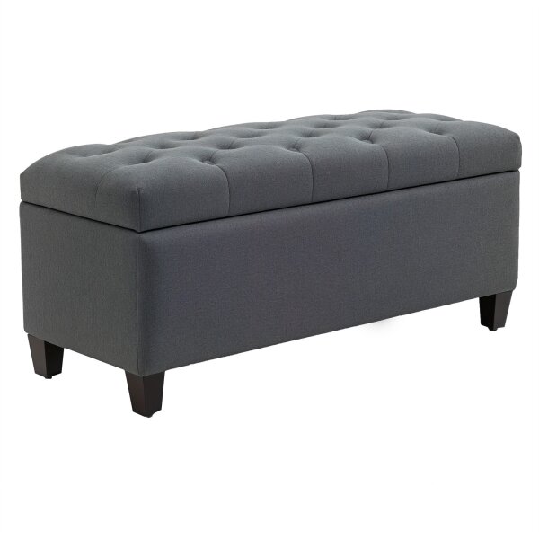 Sitzbank mit Stauraum Polsterbank mit Leinenoptik, Sitztruhe mit Holzbeine, Truhenbank für Wohnzimmer Schlafzimmer Flur 100 x 40 x 44 cm Dunkelgrau