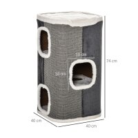 Kratztonne für Katzen Katzenkratzbaum 3 Ebenen Katzenbaum Kletterbaum für Katzen Katzenmöbel Spanplatte samtartiges Polyester Sisal Grau+Weiß 40 x 40 x 74 cm