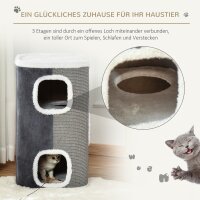 Kratztonne für Katzen Katzenkratzbaum 3 Ebenen Katzenbaum Kletterbaum für Katzen Katzenmöbel Spanplatte samtartiges Polyester Sisal Grau+Weiß 40 x 40 x 74 cm