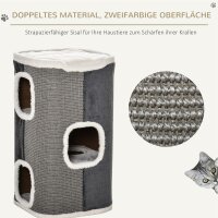 Kratztonne für Katzen Katzenkratzbaum 3 Ebenen Katzenbaum Kletterbaum für Katzen Katzenmöbel Spanplatte samtartiges Polyester Sisal Grau+Weiß 40 x 40 x 74 cm