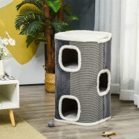 Kratztonne für Katzen Katzenkratzbaum 3 Ebenen Katzenbaum Kletterbaum für Katzen Katzenmöbel Spanplatte samtartiges Polyester Sisal Grau+Weiß 40 x 40 x 74 cm