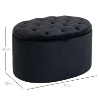 Sitzbank mit Stauraum Polsterbank mit Samtoptik, Sitztruhe Ovale Form, Truhenbank für Wohnzimmer Schlafzimmer Flur 71 x 52 x 42 cm, Schwarz
