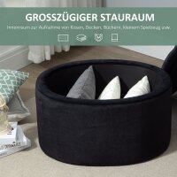 Sitzbank mit Stauraum Polsterbank mit Samtoptik, Sitztruhe Ovale Form, Truhenbank für Wohnzimmer Schlafzimmer Flur 71 x 52 x 42 cm, Schwarz