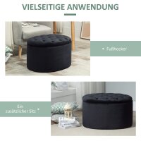 Sitzbank mit Stauraum Polsterbank mit Samtoptik, Sitztruhe Ovale Form, Truhenbank für Wohnzimmer Schlafzimmer Flur 71 x 52 x 42 cm, Schwarz