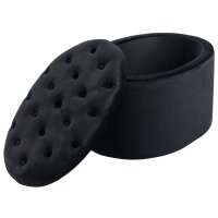 Sitzbank mit Stauraum Polsterbank mit Samtoptik, Sitztruhe Ovale Form, Truhenbank für Wohnzimmer Schlafzimmer Flur 71 x 52 x 42 cm, Schwarz