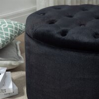 Sitzbank mit Stauraum Polsterbank mit Samtoptik, Sitztruhe Ovale Form, Truhenbank für Wohnzimmer Schlafzimmer Flur 71 x 52 x 42 cm, Schwarz