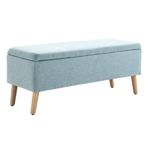Sitzbank mit Stauraum Polsterbank mit Leinenoptik, Sitztruhe mit Holzbeine, Truhenbank für Wohnzimmer Schlafzimmer Flur 110 x 39 x 45 cm, Hellgrün